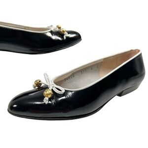 Salvatore Ferragamo Women's 4C Black Leather Bow Accent Ballet Flats Size 4C